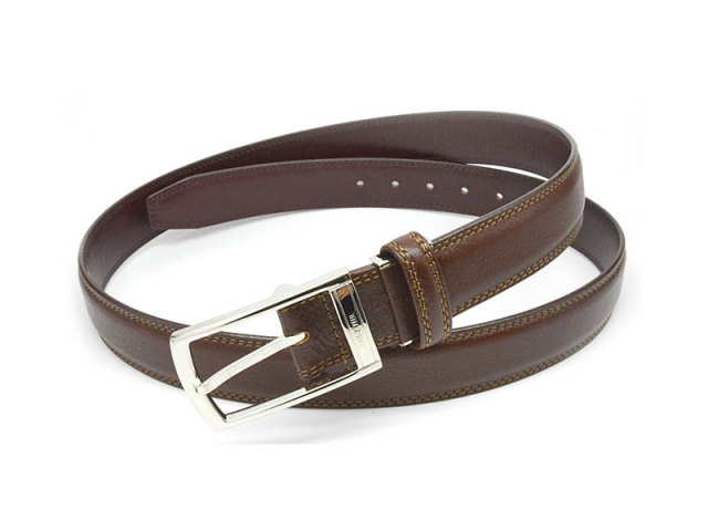 牛革 スクエアバックル 30mm幅 ピン式 ベルト 「ゴールドファイル