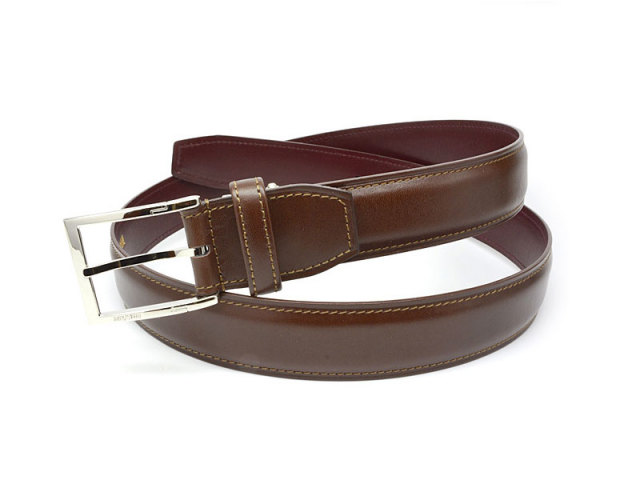 牛革スムース 35mm幅 ピン式 ベルト 「ゴールドファイル」 GB52412 チョコ　正面