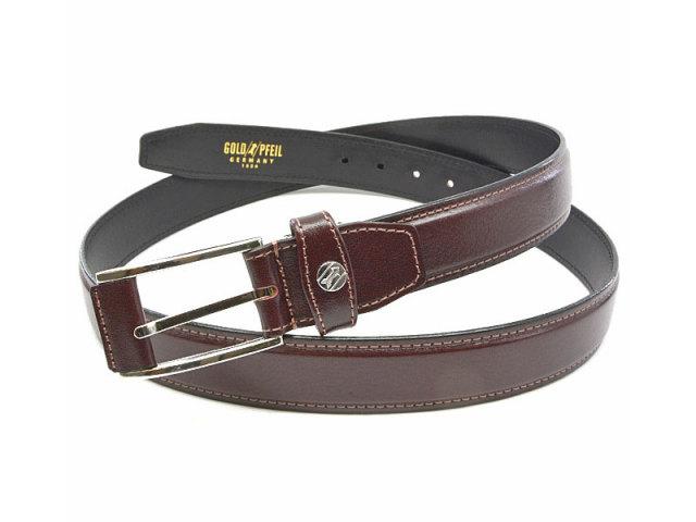 オックスフォードレザー 30mm幅 ピン式　ベルト 「ゴールドファイル」 GB53820 バーガンディ　正面