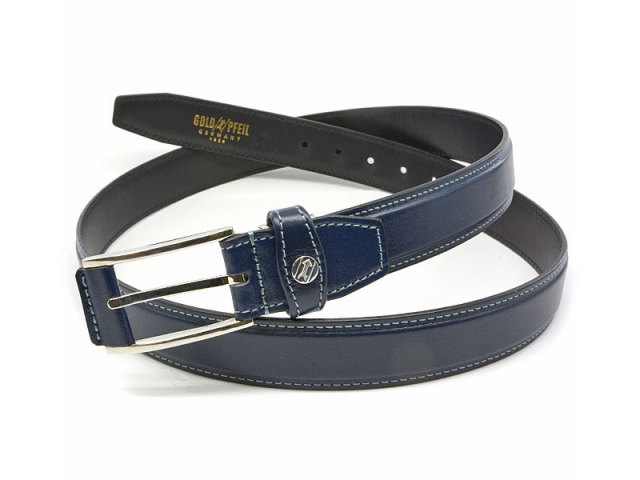 オックスフォードレザー 30mm幅 ピン式　ベルト 「ゴールドファイル」 GB53820 ネイビー　正面