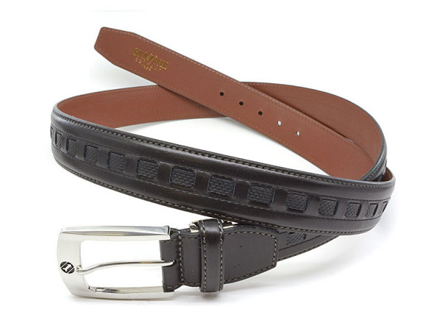 牛革　カジュアルベルト 35mm幅 ピン式　ロングサイズ 「ゴールドファイル」 GB572-GB575 クロ　正面