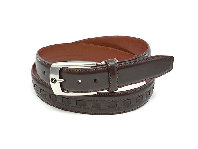 牛革　カジュアルベルト 35mm幅 ピン式　ロングサイズ 「ゴールドファイル」 GB572-GB575 チョコ　正面