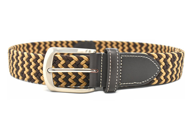 ストレッチゴムベルト 「 FUN+WALK × プレリーギンザ 」 NB24670 チョコ／ベージュ 正面