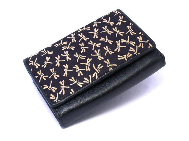 印伝　トンボ柄　二つ折り財布（小銭入れあり）　「ル・プレリー 」  NPE5210　クロ／シロ　正面