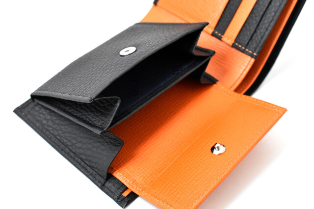 スペリオール170th Anniversary 二つ折り財布（小銭入れあり） 「ゴールドファイル」 GP24217　ブラック／オレンジ　商品特徴