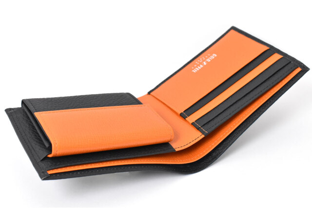 スペリオール170th Anniversary 二つ折り財布（小銭入れあり） 「ゴールドファイル」 GP24217　ブラック／オレンジ　内作り