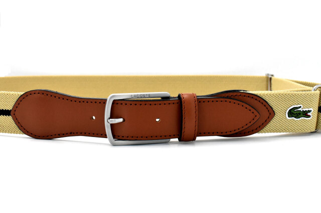 牛革付属ストレッチカジュアルベルト　 「LACOSTE（ラコステ）」　LB66370　ベージュ　正面