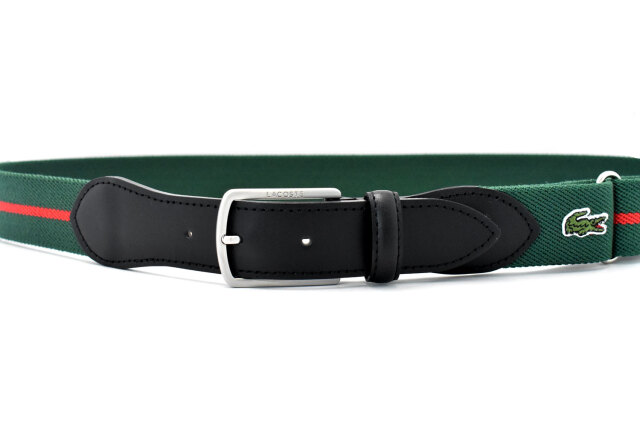 牛革付属ストレッチカジュアルベルト　 「LACOSTE（ラコステ）」　LB66370　グリーン　正面