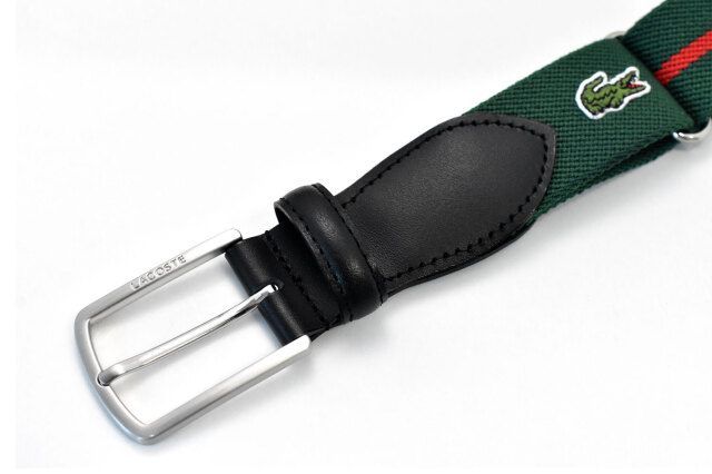 牛革付属ストレッチカジュアルベルト　 「LACOSTE（ラコステ）」　LB66370　グリーン　正面