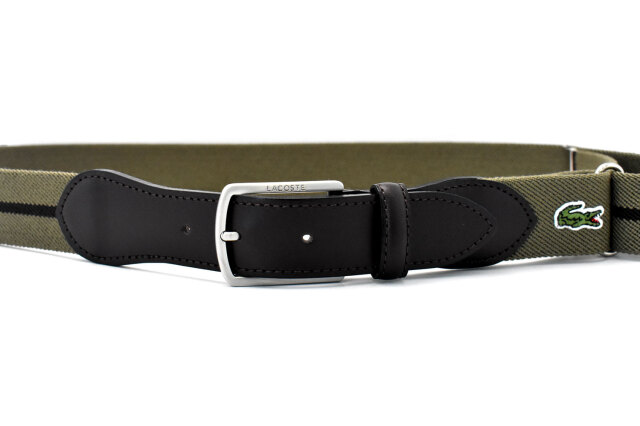 牛革付属ストレッチカジュアルベルト　 「LACOSTE（ラコステ）」　LB66370　カーキ　正面