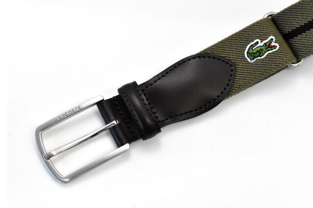 牛革付属ストレッチカジュアルベルト　 「LACOSTE（ラコステ）」　LB66370　カーキ　正面