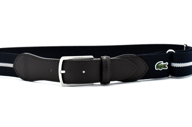 牛革付属ストレッチカジュアルベルト　 「LACOSTE（ラコステ）」　LB66370　ネイビー　正面