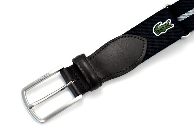 牛革付属ストレッチカジュアルベルト　 「LACOSTE（ラコステ）」　LB66370　ネイビー　正面