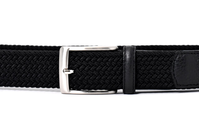 Stretch Mesh Belt (ストレッチメッシュベルト) メンズベルト 35mm幅広「プレリーギンザ」 NB28370　ブラック　正面