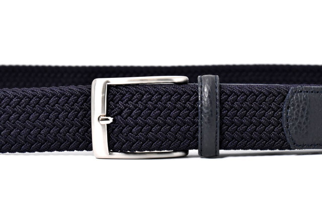 Stretch Mesh Belt (ストレッチメッシュベルト) メンズベルト 35mm幅広「プレリーギンザ」 NB28370　ネイビー　正面