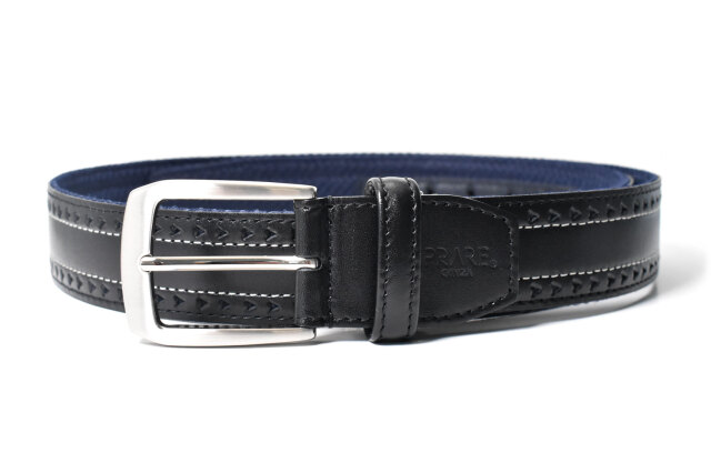 Cool Mesh（クールメッシュ）牛革 メンズ カジュアルベルト 35mm幅 「プレリーギンザ 」 NB30310　ブラック　正面