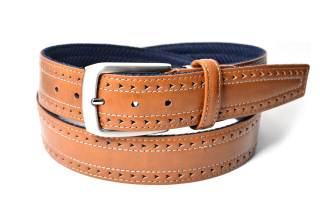 Cool Mesh（クールメッシュ）牛革 メンズ カジュアルベルト 35mm幅 「プレリーギンザ 」 NB30310　ブラウン　正面