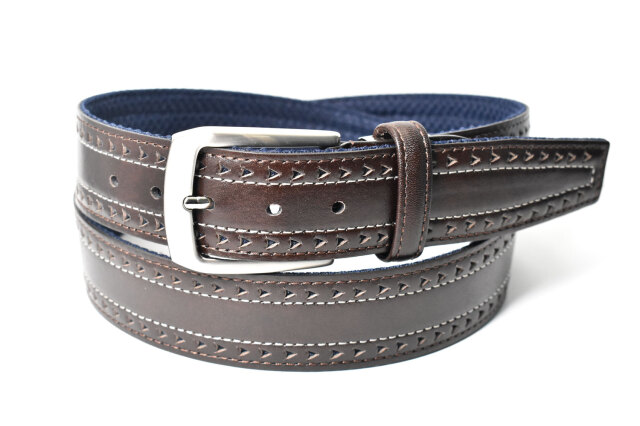 Cool Mesh（クールメッシュ）牛革 メンズ カジュアルベルト 35mm幅 「プレリーギンザ 」 NB30310　ダークブラウン　正面