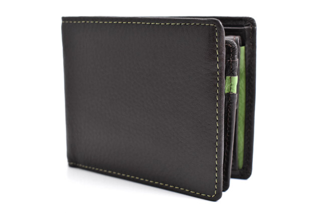 NewPeople（ニューピープル） 中ベラ付き二つ折り財布（小銭入れあり） 「プレリー1957」 NP15395　ダークブラウン／グリーン　正面