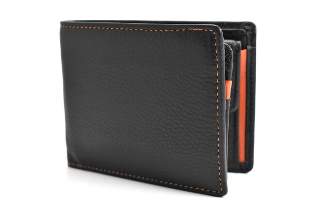 NewPeople（ニューピープル） 中ベラ付き二つ折り財布（小銭入れあり） 「プレリー1957」 NP15395　ブラック／オレンジ　正面