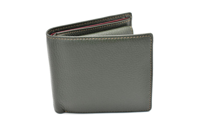 ItalianDeerskin （イタリアンディア） 二つ折り財布（小銭入れあり） 「プレリー1957」 NP17112 カーキ　正面