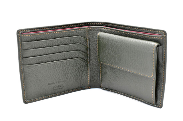 ItalianDeerskin （イタリアンディア） 二つ折り財布（小銭入れあり） 「プレリー1957」 NP17112 カーキ　内作り