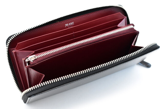 ボックスカーフヴェネチアン　ラウンドファスナー長財布（小銭入れあり）　「プレリーギンザ」　NP57629　ブラック　内作り