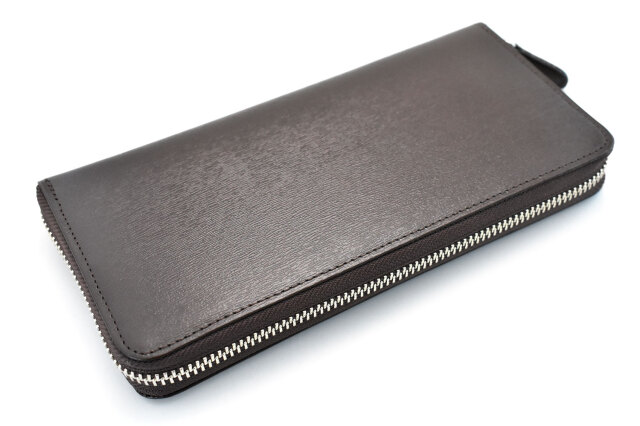 ボックスカーフヴェネチアン　ラウンドファスナー長財布（小銭入れあり）　「プレリーギンザ」　NP57629　ダークブラウン　正面