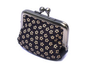 印伝　桜柄　ガマ口小銭入れ　「ル・プレリー 」  NPE4680　クロ／シロ　正面