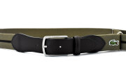牛革付属ストレッチカジュアルベルト　 「LACOSTE（ラコステ）」　LB66370　カーキ　正面