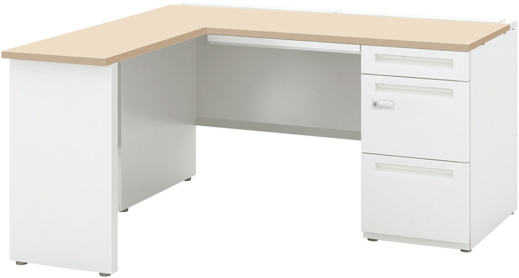 内田洋行 SCAENA(スカエナ) Kタイプ L型P片SK166A-DN パネル脚 L型片袖デスク A4-3段 ダイヤル錠タイプ W1600×D600×H720mm