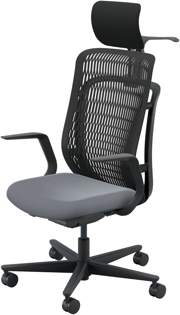 内田洋行 AJチェア2 AJ2A-511BK-L PA-H ブラックメッシュ ヘッドレスト付 ジャケットハンガー付 L型肘ELAB型 ナイロンキャスター