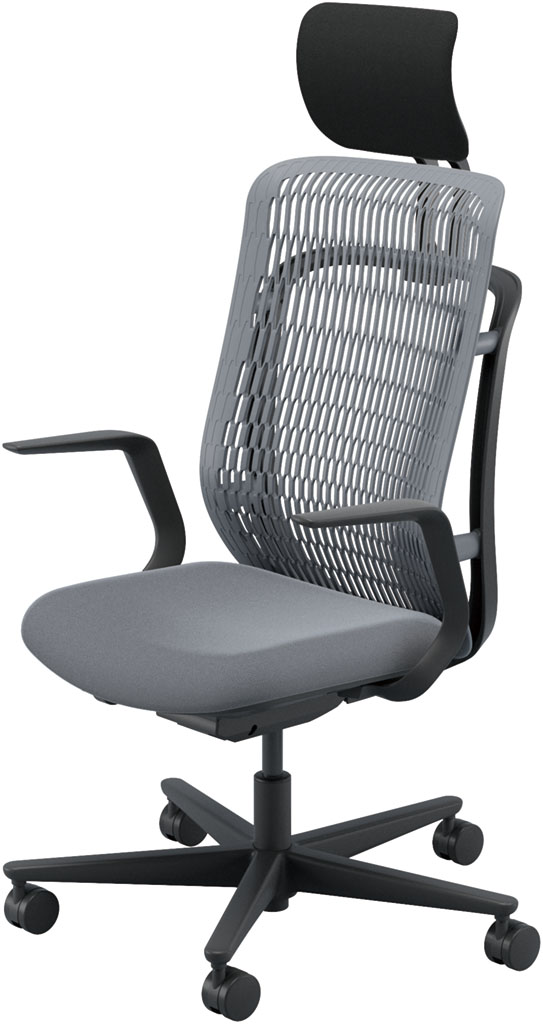 内田洋行 AJCHAIR2(エージェーチェア2) AJ2A-511SG-L PA スレートグレイメッシュ ヘッドレスト付 L型肘 ナイロンキャスター