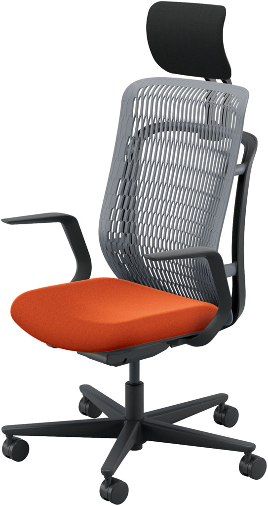 内田洋行 AJCHAIR2(エージェーチェア2) AJ2A-511SG-L PU スレートグレイメッシュ ヘッドレスト付 L型肘 ウレタンキャスター
