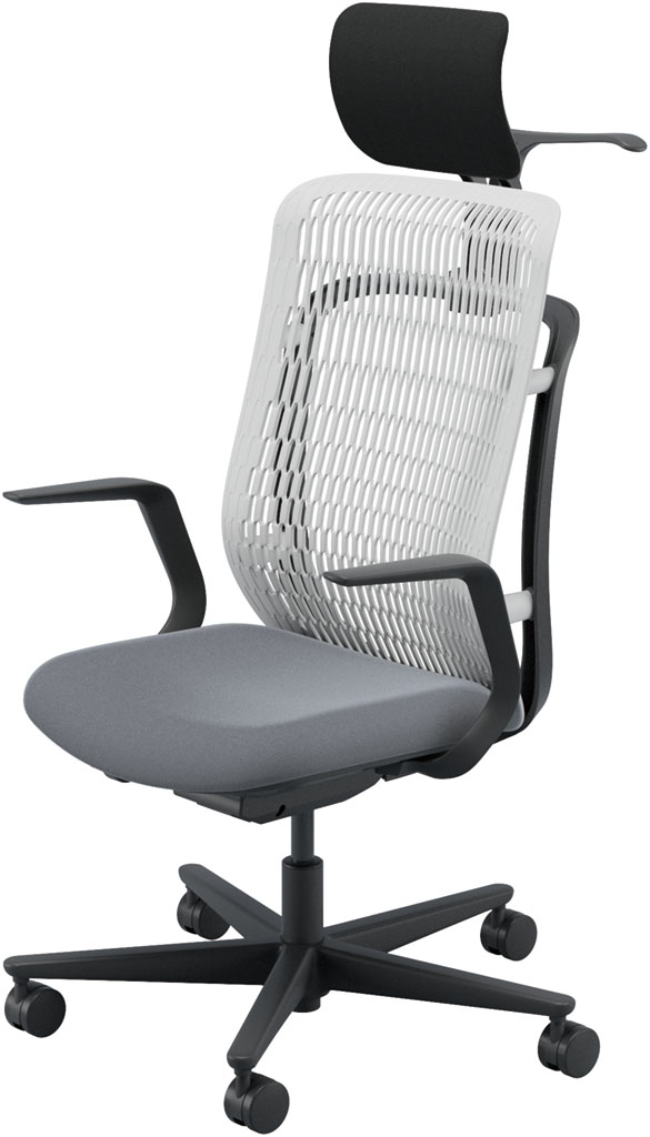 内田洋行 AJチェア2 AJ2A-511AG-L PA-H アッシュグレイメッシュ ヘッドレスト付 ジャケットハンガー付 L型肘ELAB型 ナイロンキャスター