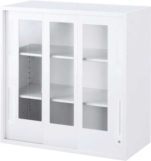 内田洋行 ハイパーストレージ スタンダードタイプ 透明3枚引き違い書庫 HS GTH-09U(B) 3段 上置き用 W900×D400×H900