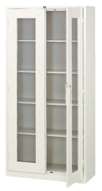 内田洋行 両開き書庫 3×6型 ガラス戸 棚板4枚 W880×D380×H1790mm