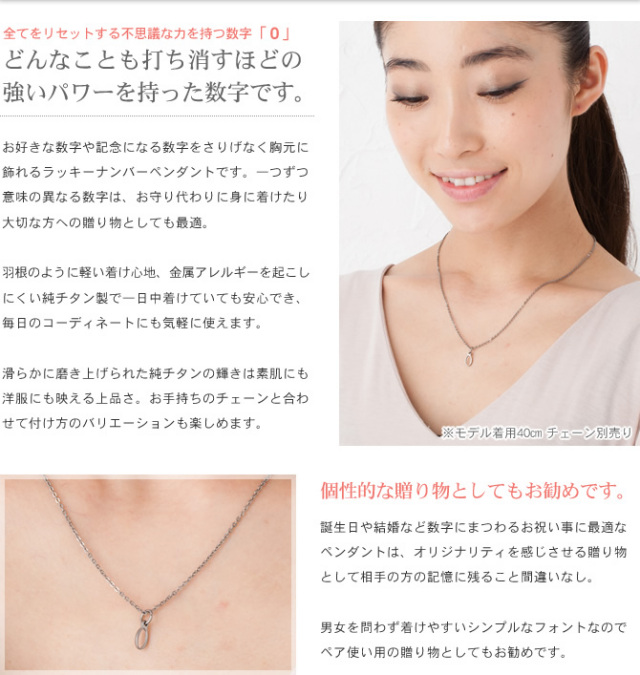 【チタンアクセサリー　レジエ】ペンダントトップ　数字・ラッキーナンバー