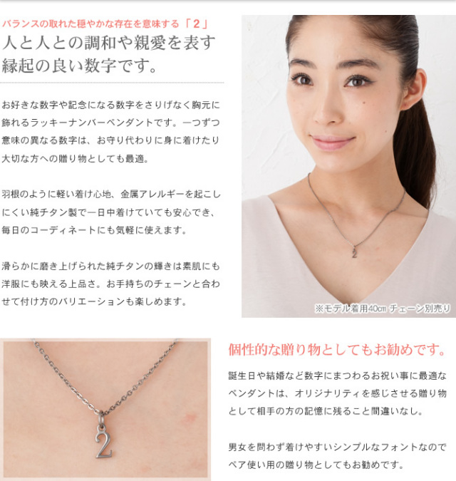 【チタンアクセサリー　レジエ】ペンダントトップ　数字・ラッキーナンバー