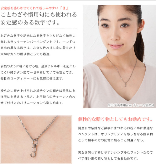 【チタンアクセサリー　レジエ】ペンダントトップ　数字・ラッキーナンバー