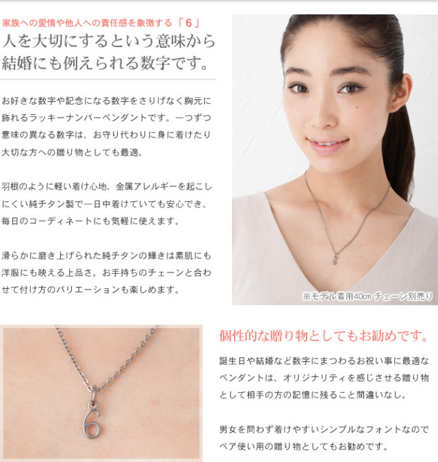 【チタンアクセサリー　レジエ】ペンダントトップ　数字・ラッキーナンバー