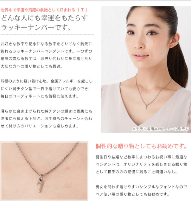 【チタンアクセサリー　レジエ】ペンダントトップ　数字・ラッキーナンバー