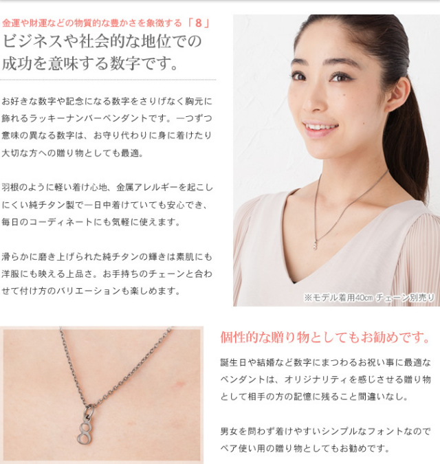 【チタンアクセサリー　レジエ】ペンダントトップ　数字・ラッキーナンバー