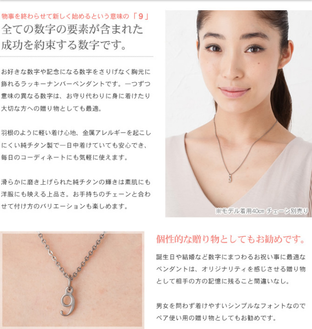 【チタンアクセサリー　レジエ】ペンダントトップ　数字・ラッキーナンバー