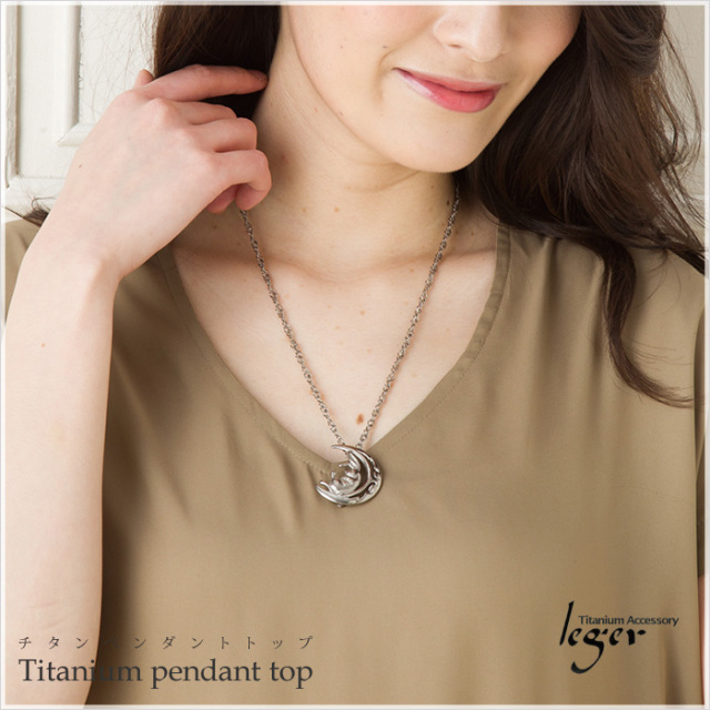 チタンブローチ & ペンダントトップ 月とネコ｜leger レジエ T254