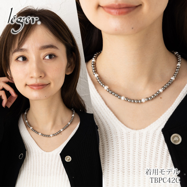 淡水パール チタンボール ネックレス 42cm 純チタン製クラスプ使用