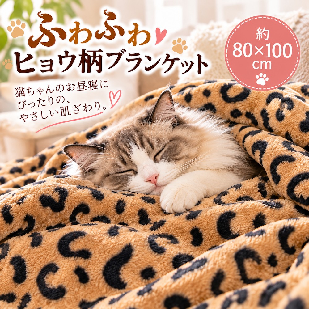 ふわふわヒョウ柄ブランケット 80×100cm　ブラウン