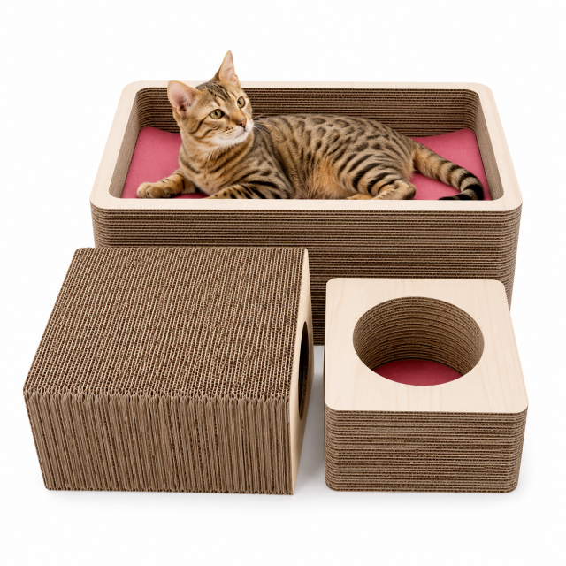 【公式ショップ限定価格・10周年限定カラー】日本製 にゃんもっく爪とぎBOX トンネル付き|猫用ハンモック・爪とぎベッド 2WAY 大型猫対応
