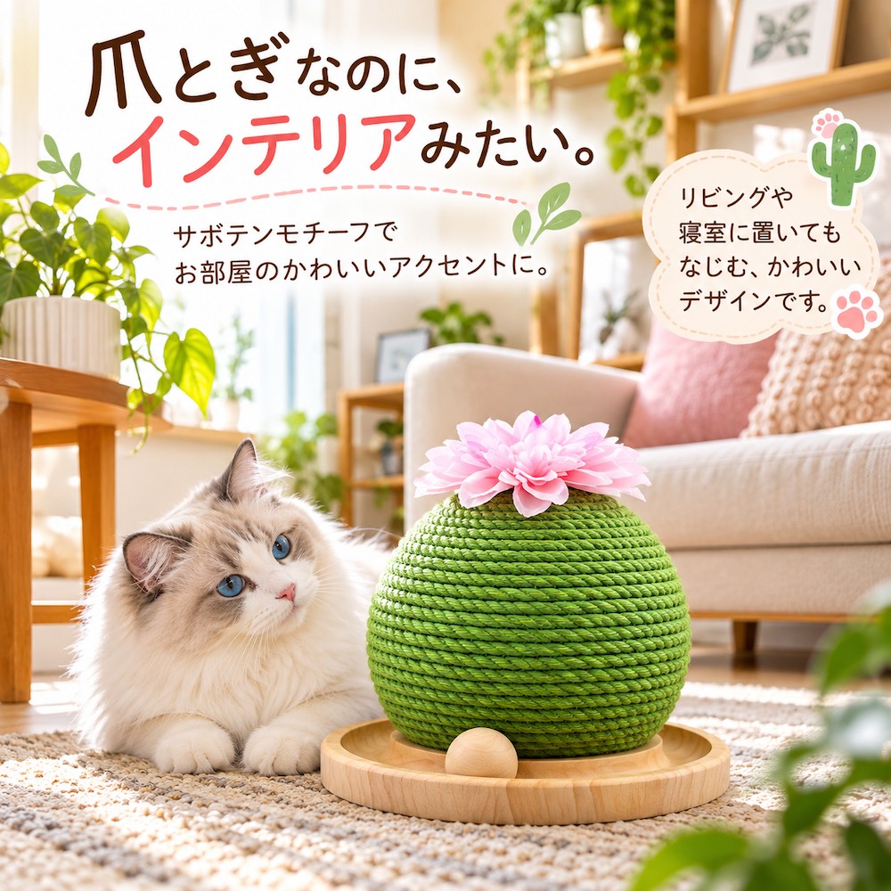 サボテン爪とぎボール 木製ボール付き