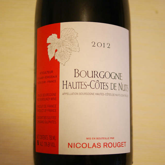 ニコラ・ルジェ　ブルゴーニュ・オート・コート・ド・ニュイ　ルージュ　2012年